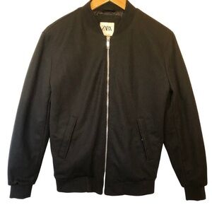 Zara Mens Black Bomber Textured Jacket Size S